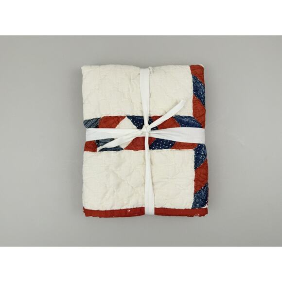 Pottery Barn Larkin Pillow Sham Americana Star Quilted Red Blue Handcrafted - Picture 5 of 6